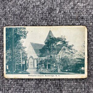 Vintage Bainbridge NY Postcard Methodist Church Posted 1927 White Border‎